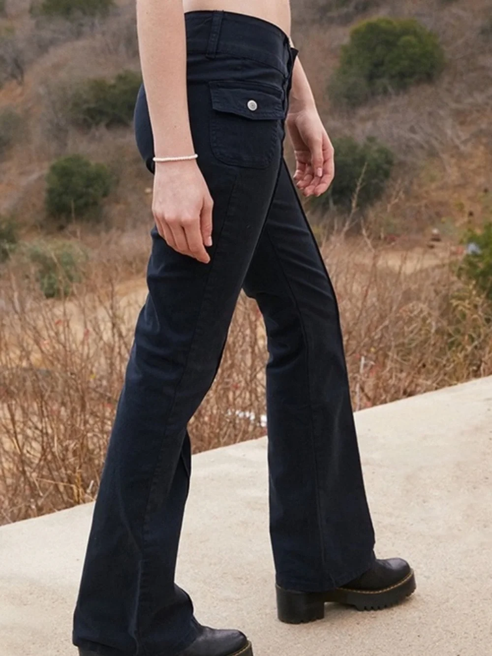 Brandy Melville J Galt Black Pants Agatha Low Rise Flare - Picture 2 of 9